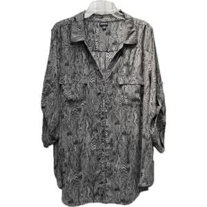 Torrid Boho Button-Up Snakeskin Print Roll Tab Sleeves Blouse Women 4 (4X) Gray